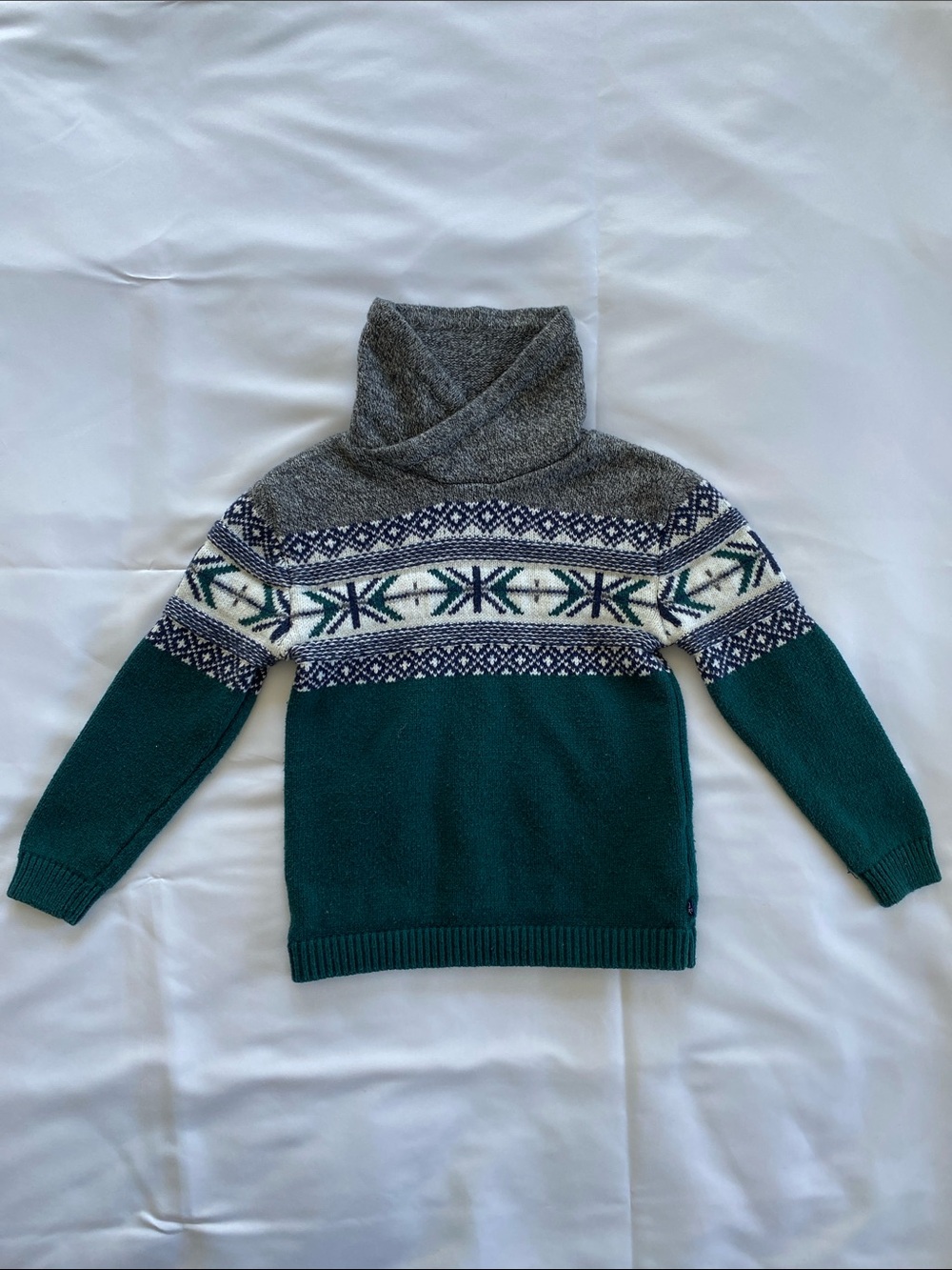 Toddler Kids Green and Gray Nordic Cowl Sweater. Size 6T